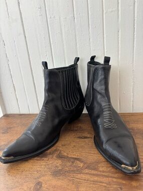 Mes Demoiselles Black Leather Western Chelsea Boots 41
